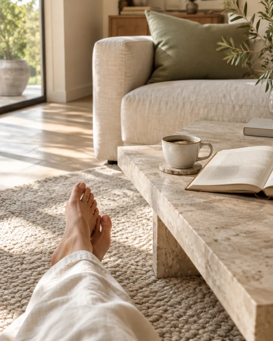 Feet up in a calm, clean living room