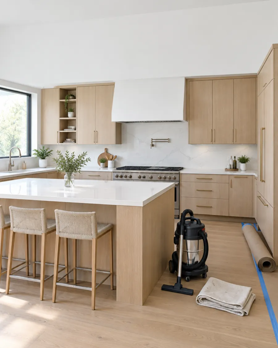 Newly renovated kitchen after post-construction cleaning
